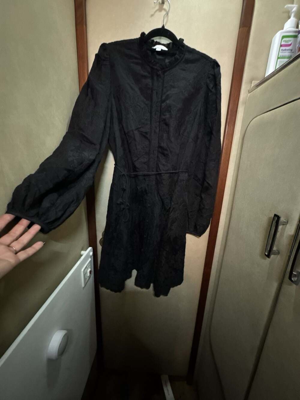 Chelsea28 Ruffle Collar Embroidered Long Sleeve Dress in Black
